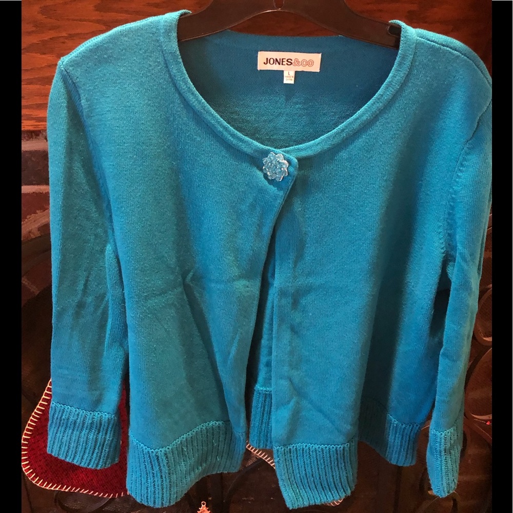 Jones&Co Teal Cardigan with button detail.